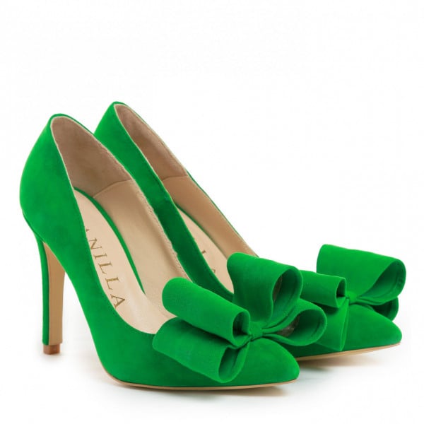 Stiletto Catrina Green Piele Intoarsa