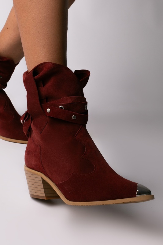 Ciocate Emira piele intoarsa visiniu cu accesorii argintii