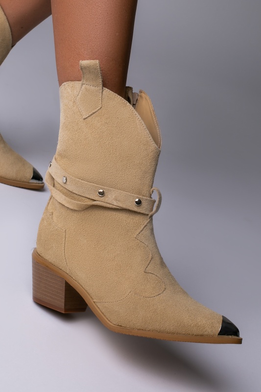 Ciocate Golden Dusk piele intoarsa bej cu accesorii argintii