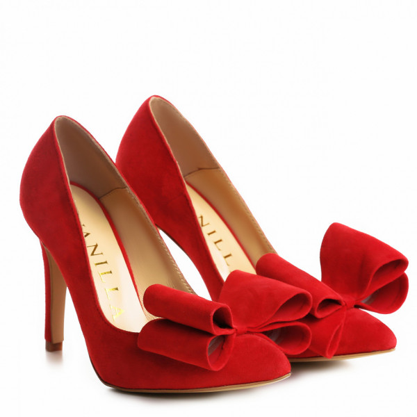 Pantofi Stiletto cu toc Catrina din piele intoarsa Red