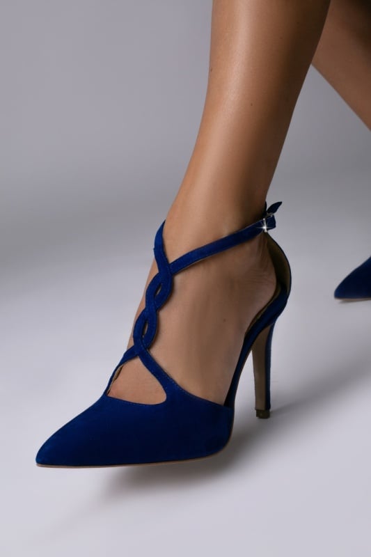Pantofi Vivienne culoare albastru royal din piele intoarsa cu toc subtire
