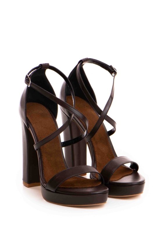 Sandale Florida cu toc gros, piele naturala, maro