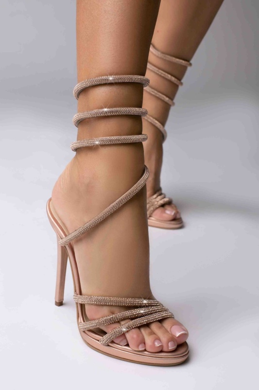 Sandale Selena cu toc subtire, piele naturala de culoare roze plus cristale