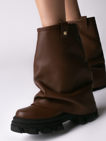 Bocanci Mooncrush piele bizonata maro cu manson