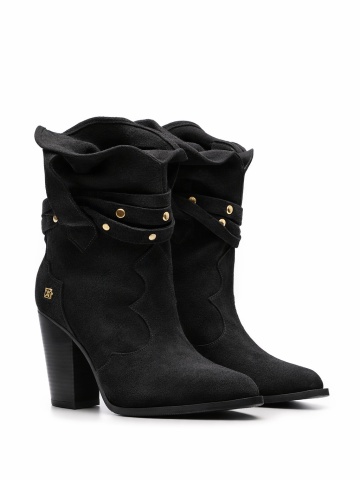 Ciocate Dakota cu toc inalt, piele naturala intoarsa neagra cu accesorii aurii