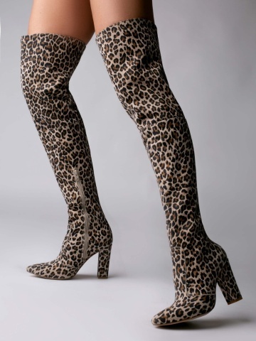 Cizme Leoness cu toc inalt, gros, piele naturala animal print – Outlet