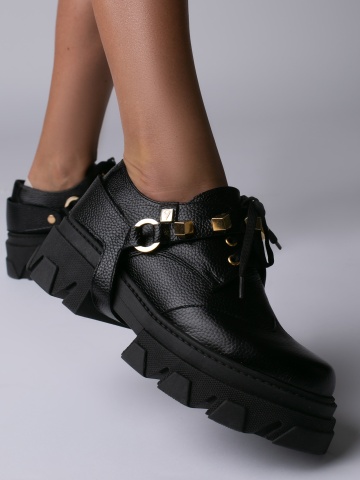 Pantofi Dorian piele neagra bizonata si accesoriu detasabil