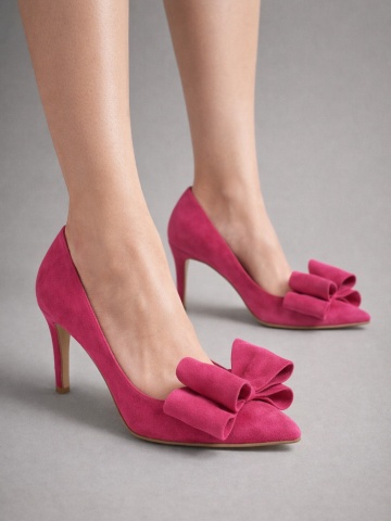 Pantofi Stiletto cu toc Catrina din piele intoarsa Pink