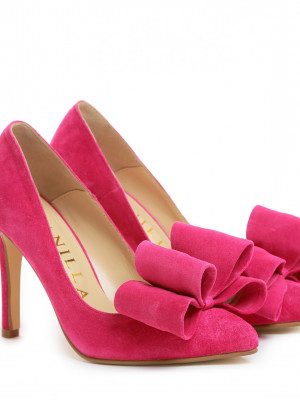Pantofi Stiletto cu toc Catrina din piele intoarsa Pink