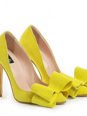 Pantofi Stiletto cu toc Catrina din piele intoarsa Yellow