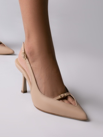 Pantofi Stiletto Isadora piele naturala bej cu toc mic evazat