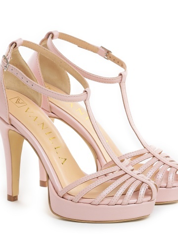 Sandale Evelyn cu toc mic, piele naturala, roz pal