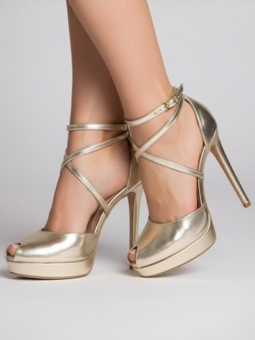 Sandale Fabiana cu toc subtire, piele naturala, aurii