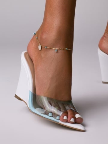 Sandale Lyra din piele naturala alba cu bareta silicon bleu