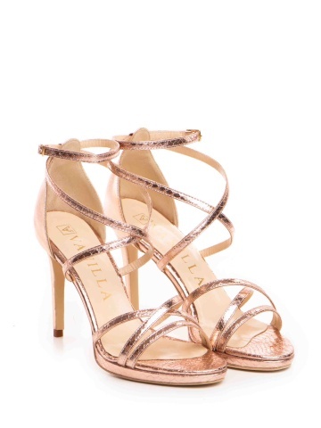 Sandale Missa cu toc subtire, imprimeu sarpe, sampanie