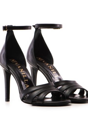 Sandale Ravenna din piele naturala neagra cu toc subtire