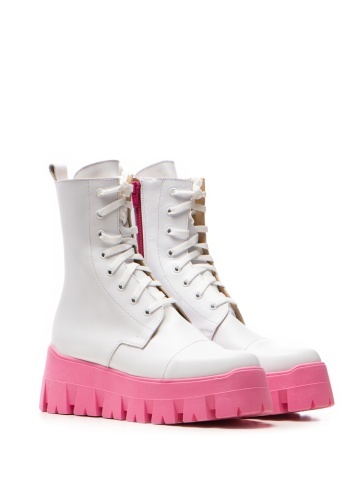 Bocanci Desire Piele Neteda Alba cu Talpa Roz