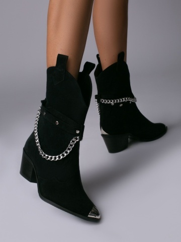 Ciocate Bushra Piele Intoarsa Neagra cu Accesorii Argintii