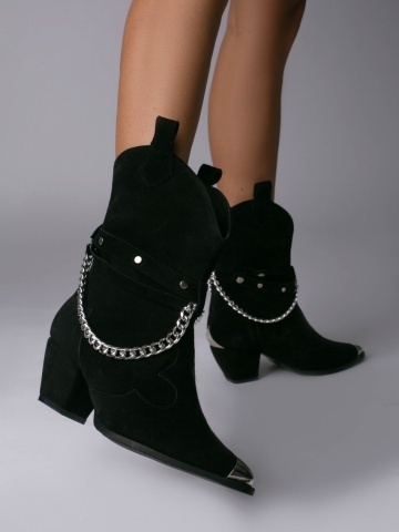 Ciocate Bushra Piele Intoarsa Neagra cu Accesorii Argintii