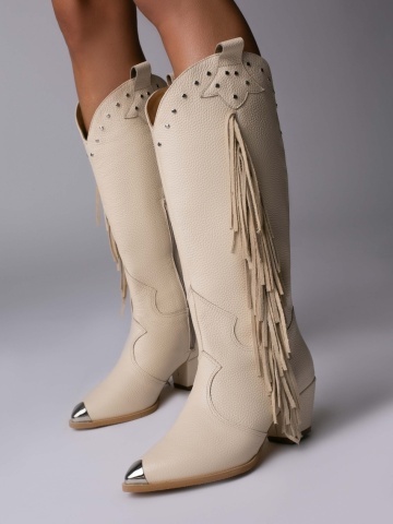 Ciocate Calypso piele bizonata crem cu accesorii argintii