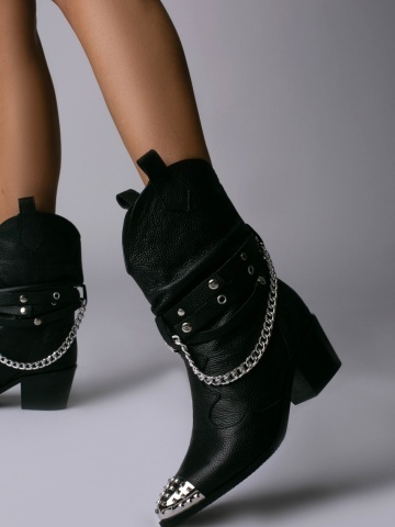 Ciocate Caron Piele Bizonata Neagra cu Accesorii Argintii