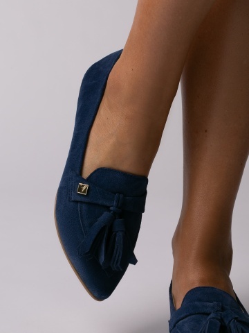 Pantofi Sabine din piele naturala intoarsa bleumarin