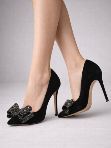 Pantofi Stiletto cu toc Catrina piele naturala intoarsa, negri