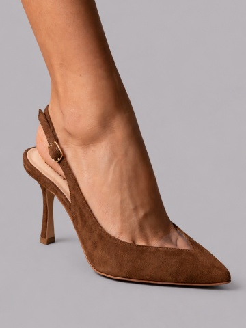 Pantofi Stiletto Reserve piele intoarsa maro cu toc mic evazat