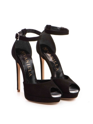 Sandale Bolivia cu toc subtire, piele naturala, negre si argintii