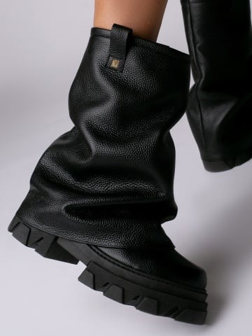 Bocanci Mooncrush piele bizonata neagra cu manson