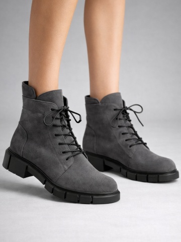 Ghete Malaga Piele Intoarsa Gri