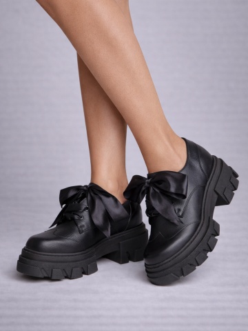 Pantofi Casual Esra din piele naturala negra cu textura bizonata