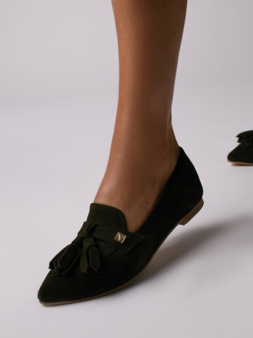 Pantofi Sabine din piele naturala intoarsa verde inchis – Outlet