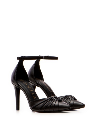 Pantofi Sevilla piele naturala neagra, cu toc subtire, accesorii argintii