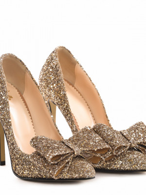 Pantofi Stiletto cu toc Catrina din Glitter Auriu