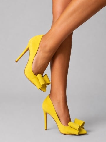 Pantofi Stiletto cu toc Catrina din piele intoarsa Yellow