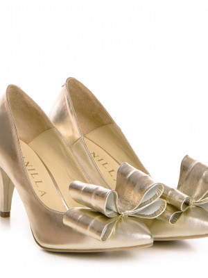 Pantofi Stiletto cu toc mic Catrina piele naturala, aurii