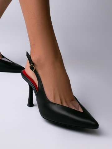 Pantofi Stiletto Reserve piele naturala neagra cu toc mic evazat