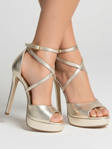 Sandale Bogota cu toc subtire, piele naturala, aurii