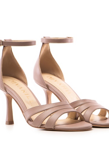 Sandale Iselle din piele naturala nude roze prafuit cu toc mic evazat