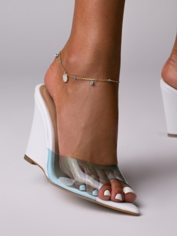 Sandale Lyra din piele naturala alba cu bareta silicon bleu – Outlet
