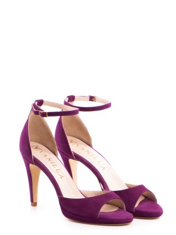 Sandale Oslo cu toc mic subtire, piele naturala intoarsa mov