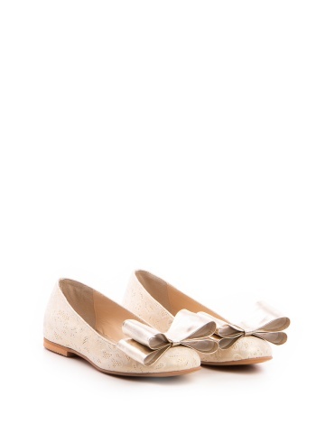 Balerini piele imprimeu si funda aurie