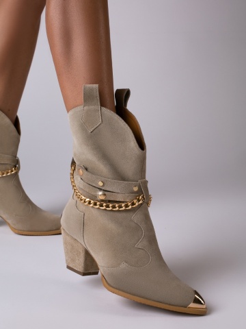 Ciocate Bushra piele intoarsa nude de dama cu accesorii aurii