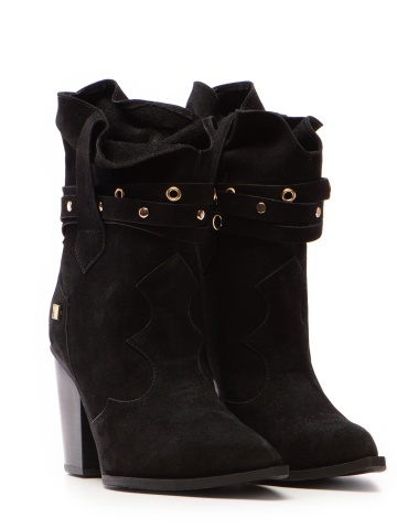 Ciocate Dakota cu toc inalt, piele naturala intoarsa neagra cu accesorii aurii