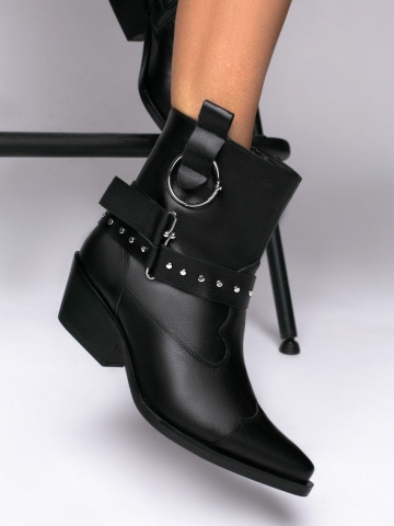 Ciocate Elektra cu toc mic, piele naturala neagra