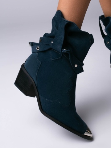 Ciocate Emira piele intoarsa bleumarin cu accesorii argintii si talpa neagra