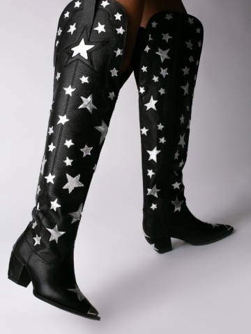 Ciocate Midnight Queen din piele naturala bizon negru si stelute argintii – Outlet