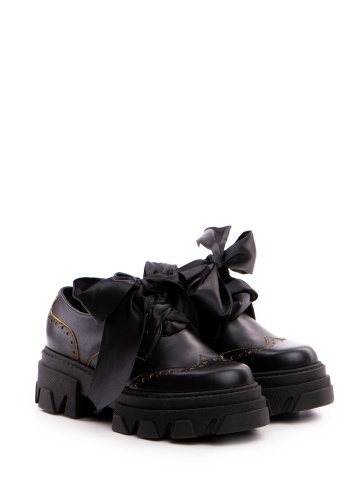 Pantofi Casual Chloe Negri din piele naturala neagra si accente galbene