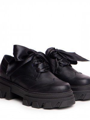 Pantofi Casual Esra din piele naturala negra cu textura bizonata
